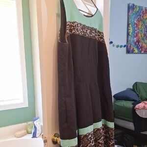 Black and Mint Panel A-Line Dress